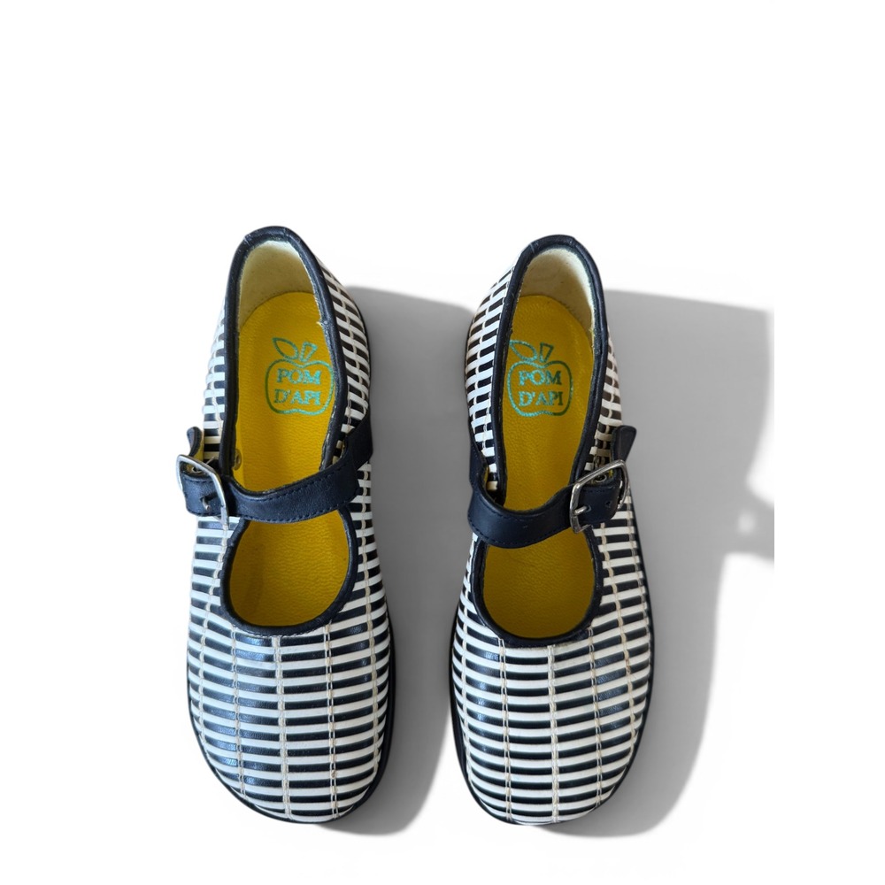 Pom D'api Dark Navy/Off WhiteLeather NWOB Girls Mary Jane Shoes EU 28 US 11.5